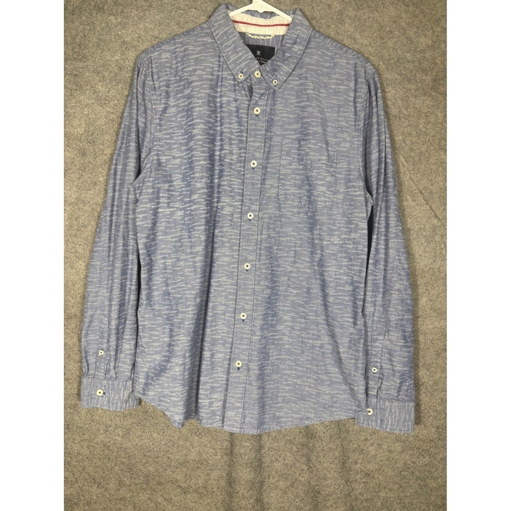 The Roark Revival Mens Large Blue Textured Cotton Long Sleeve Button Down Shirt